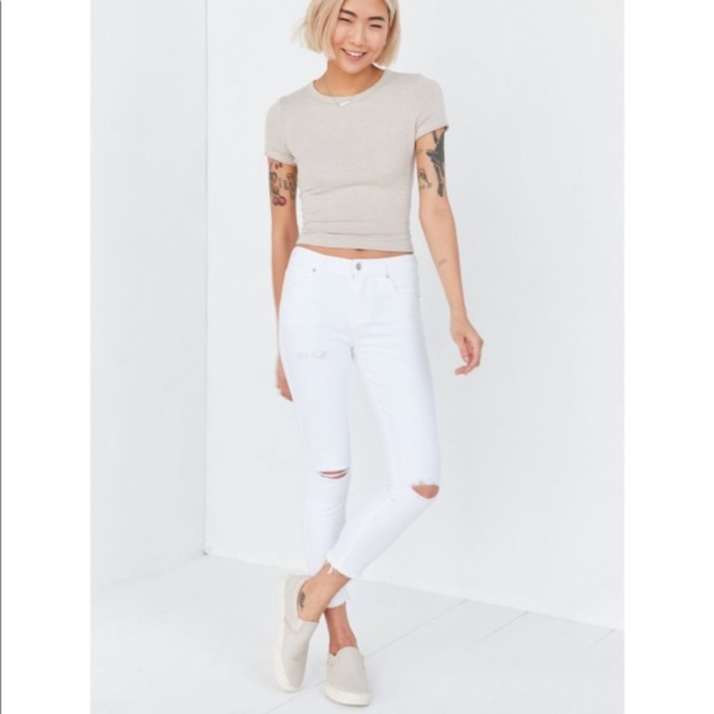 AGOLDE Sophie Crop HighRise Distressed Skinny Jeans in white - Size 25